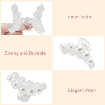 6 Pack Large Pearl Claw Clips Hair Clips for Women Thick and Thin Hair, Multi-Styles Non-slip Strong Hold jaw clips