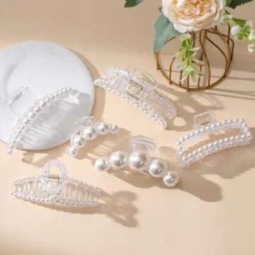 6 Pack Large Pearl Claw Clips Hair Clips for Women Thick and Thin Hair, Multi-Styles Non-slip Strong Hold jaw clips