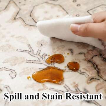 HILORUUG Washable Area Rug 8x10 - Bedroom Living Room Large Indoor Rugs Soft Oriental Vintage Rugs Non-Slip Backing Stain Resistant for Farmhouse Kitchen (8x10 Ivory/Multi)