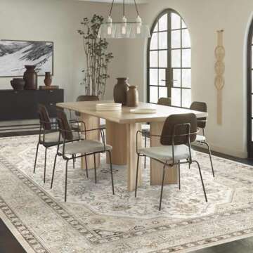 HILORUUG Washable Area Rug 8x10 - Bedroom Living Room Large Indoor Rugs Soft Oriental Vintage Rugs Non-Slip Backing Stain Resistant for Farmhouse Kitchen (8x10 Ivory/Multi)