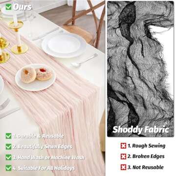 Nialnant 6 Pack Light Pink Cheesecloth Table Runner,10Ft Gauze Table Runners for Wedding Bridal Shower,Holiday Birthday Party,Easter Table Decoration