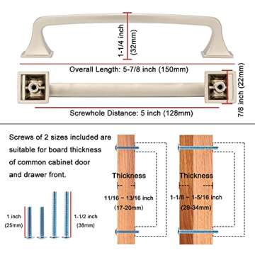 KOOFIZO Big Square Foot Cabinet Arch Pull - Chrome Furniture Handle, 5 Inch/128mm Screw Spacing, 10-...