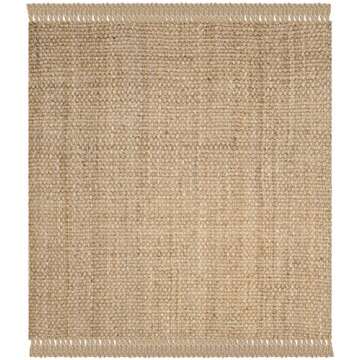 SAFAVIEH Natural Fiber Collection Area Rug - 8' Square, Natural, Handmade Tassel Jute, Ideal for Hig...