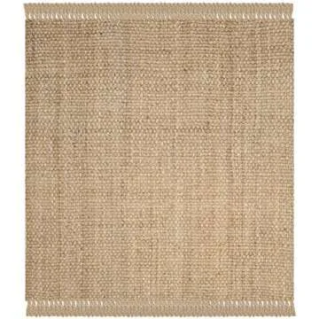 SAFAVIEH Natural Fiber Collection Area Rug - 8' Square, Natural, Handmade Tassel Jute, Ideal for Hig...