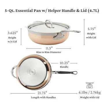 Hestan - CopperBond Collection - 100% Pure Copper Essential Pan, Induction Cooktop Compatible, 5 Quart