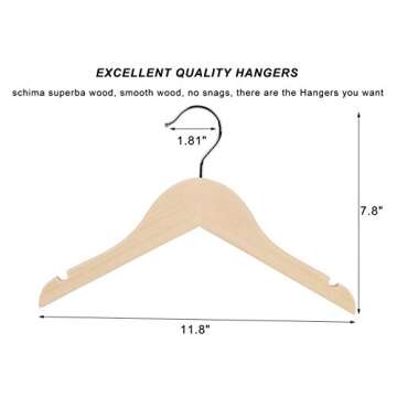 Premium Children Kids Baby Toddler Solid Unfinished/Natural Wood Coat Dress Hangers, Wooden Clothes Hangers- 360° Stronger Swivel Hook- Smoothly Cut Notches-10 Pack- Natural Color LM02KN