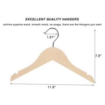 Premium Children Kids Baby Toddler Solid Unfinished/Natural Wood Coat Dress Hangers, Wooden Clothes Hangers- 360° Stronger Swivel Hook- Smoothly Cut Notches-10 Pack- Natural Color LM02KN