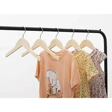 Premium Children Kids Baby Toddler Solid Unfinished/Natural Wood Coat Dress Hangers, Wooden Clothes Hangers- 360° Stronger Swivel Hook- Smoothly Cut Notches-10 Pack- Natural Color LM02KN