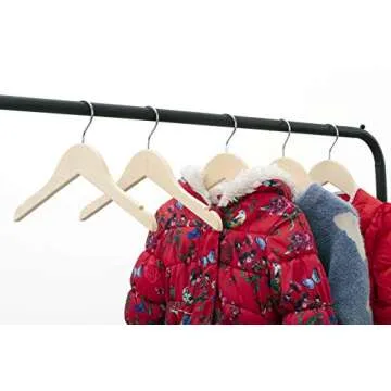 Premium Children Kids Baby Toddler Solid Unfinished/Natural Wood Coat Dress Hangers, Wooden Clothes Hangers- 360° Stronger Swivel Hook- Smoothly Cut Notches-10 Pack- Natural Color LM02KN