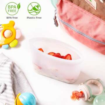 Winrock Reusable 100% Silicone Food Storage Bags, Sandwich Snack Bags New Generation Stand Up Zip Container for Soup and Leftovers, Plastice & BPA Free, Microwave Oven Safe 3 Pack (51oz, 34oz, 17oz)