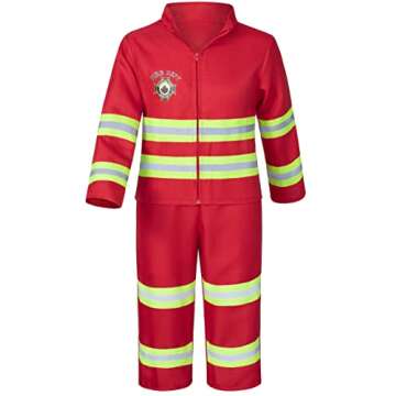 Kid's Fireman Firefighter Costume Toys with Complete Accessories for Boys and Girls Birthday Halloween Party Dress Up Red 6-7 Years)