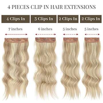 Sué Exquisite 4PCS Clip in Long Soft Glam Waves Thick Hairpieces 20 inches Platinum Blonde Highligh...