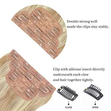 Sué Exquisite 4PCS Clip in Long Soft Glam Waves Thick Hairpieces 20 inches Platinum Blonde Highlighted Golden Brown Hair Extensions Synthetic Fiber Double Weft Hair for Women Full Head