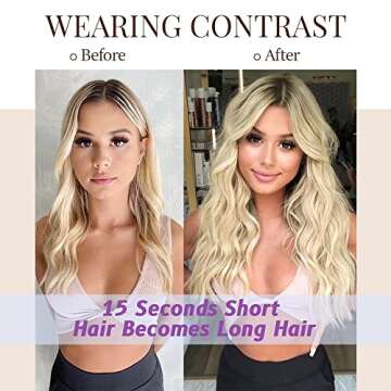 Sué Exquisite 4PCS Clip in Long Soft Glam Waves Thick Hairpieces 20 inches Platinum Blonde Highlighted Golden Brown Hair Extensions Synthetic Fiber Double Weft Hair for Women Full Head