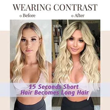 Sué Exquisite 4PCS Clip in Long Soft Glam Waves Thick Hairpieces 20 inches Platinum Blonde Highlighted Golden Brown Hair Extensions Synthetic Fiber Double Weft Hair for Women Full Head