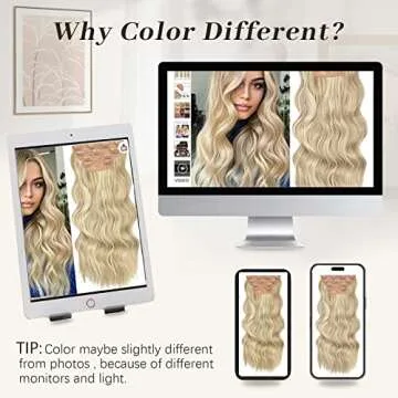 Sué Exquisite 4PCS Clip in Long Soft Glam Waves Thick Hairpieces 20 inches Platinum Blonde Highlighted Golden Brown Hair Extensions Synthetic Fiber Double Weft Hair for Women Full Head