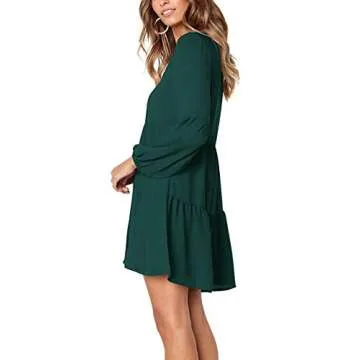 Amoretu Womens Long Sleeve Tunic Dress V Neck Swing Shift Dresses, Spring, Summer, 2025 (Green, L)