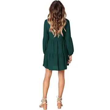 Amoretu Womens Long Sleeve Tunic Dress V Neck Swing Shift Dresses, Spring, Summer, 2025 (Green, L)