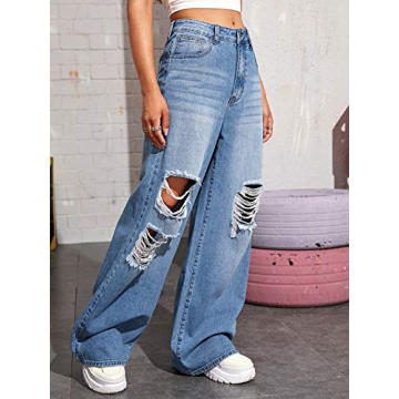 SweatyRocks Women's High Waist Ripped Denim Jeans