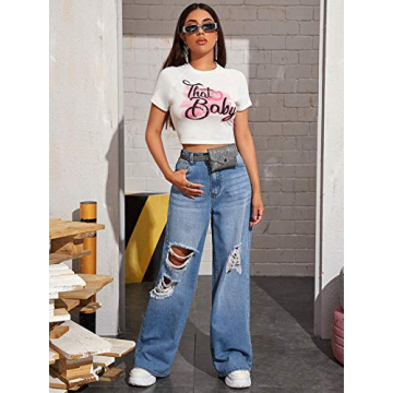 SweatyRocks Women's High Waist Ripped Denim Jeans