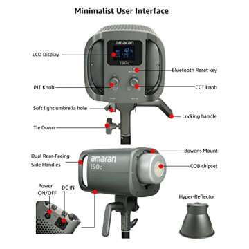 Aputure amaran 150c Video Light,RGB Studio Light 150W Output Bowens Mount Point-Source LED video light,15,610 lux @ 1m 2,500K ~7,500K CCT,APP Control 9 System FX Photography Lighting(amaran 150c Gray)