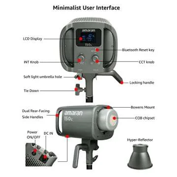 Aputure amaran 150c Video Light,RGB Studio Light 150W Output Bowens Mount Point-Source LED video light,15,610 lux @ 1m 2,500K ~7,500K CCT,APP Control 9 System FX Photography Lighting(amaran 150c Gray)