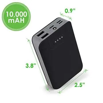 Aduro Portable Charger Power Bank 10,000mAh External Battery Pack Phone Charger for Cell Phones with Dual USB Ports for iPhone, iPad, Samsung Galaxy, Android, and USB Devices (Black/Grey)