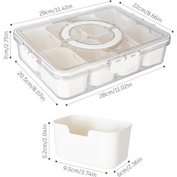 WACOI Snack Serving Tray with Lid and Handle - White