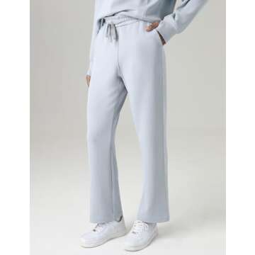 Colorfulkoala Women's High Waisted Ultra Soft Drawstring Modal Sweatpants Wide Leg Casual Lounge 29.5" Inseam Pants with Pockets(S, Faded Denim)