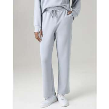 Colorfulkoala Women's High Waisted Ultra Soft Drawstring Modal Sweatpants Wide Leg Casual Lounge 29.5" Inseam Pants with Pockets(S, Faded Denim)