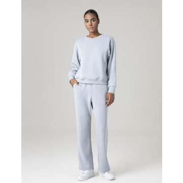 Colorfulkoala Women's High Waisted Ultra Soft Drawstring Modal Sweatpants Wide Leg Casual Lounge 29.5" Inseam Pants with Pockets(S, Faded Denim)