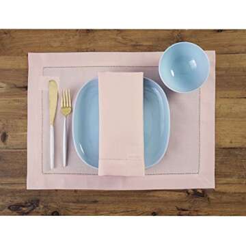 Solino Home Dinner Napkins 20 x 20 Inch - Cotton Linen Hemstitch Pink Cloth Napkins Set of 4 for Spr...