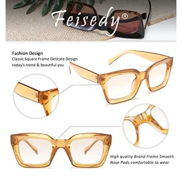 FEISEDY Vintage Women Sunglasses Chunky Square UV400