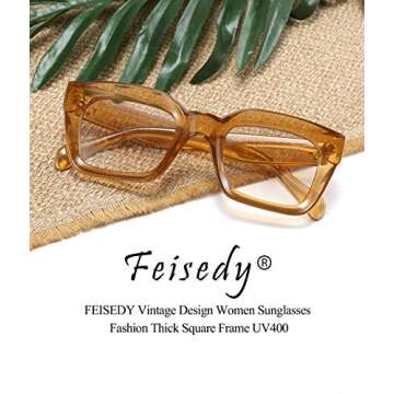 FEISEDY Vintage Women Sunglasses Chunky Square UV400