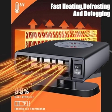 Portable Car Heater Fan, 12V 150W Car Defroster Defogger Heater, 2 in 1 Heating and Cooling Car Heater Defroster Anti-Fog, 360 °Rotatable Windshield Demister Defroster Plug in Cigarette Lighter