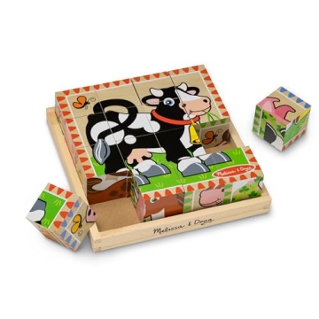 Melissa & Doug Farm Wooden Cube Puzzle with Storage Tray - Fun & Education