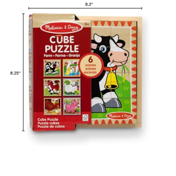 Melissa & Doug Farm Wooden Cube Puzzle with Storage Tray - Fun & Education