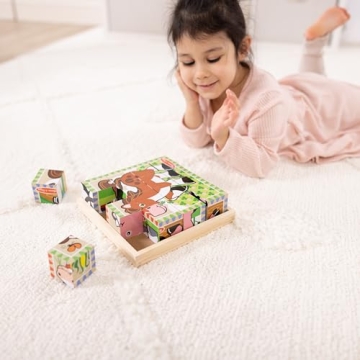 Melissa & Doug Farm Wooden Cube Puzzle with Storage Tray - Fun & Education