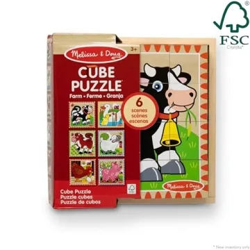 Melissa & Doug Farm Wooden Cube Puzzle with Storage Tray - Fun & Education