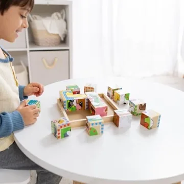 Melissa & Doug Farm Wooden Cube Puzzle with Storage Tray - Fun & Education