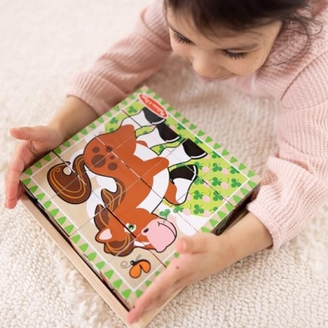 Melissa & Doug Farm Wooden Cube Puzzle with Storage Tray - Fun & Education
