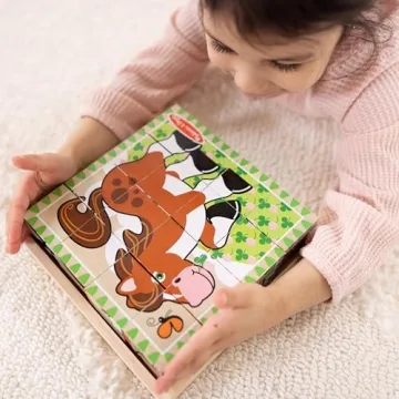Melissa & Doug Farm Wooden Cube Puzzle with Storage Tray - Fun & Education