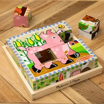 Melissa & Doug Farm Wooden Cube Puzzle with Storage Tray - Fun & Education
