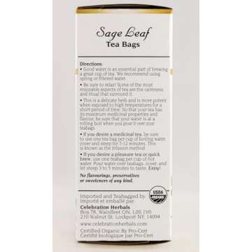 CELEBRATION HERBALS Sage Leaf Organic 24 Bag, 0.02 Pound