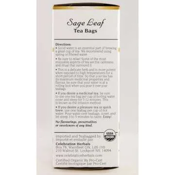 CELEBRATION HERBALS Sage Leaf Organic 24 Bag, 0.02 Pound