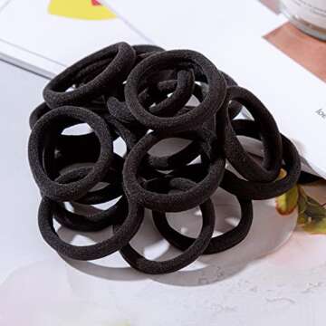 ZBORH 50PCS Black Hair Ties for Women, Seamless Hair Bands, Elastic Ponytail Holders, No Damage for Thick Hair