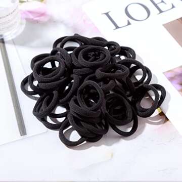 ZBORH 50PCS Black Hair Ties for Women, Seamless Hair Bands, Elastic Ponytail Holders, No Damage for Thick Hair