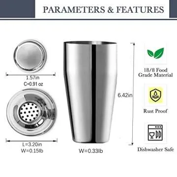 Cocktail Shaker 24 OZ Bartender Kit, Martini Shaker Stainless Steel Bar Kit Drink Mixer Shaker Set
