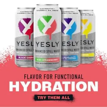Yesly ﻿Hydrating Electrolyte Vitamin Water, 16 Fl Oz - Zero Sugar, Zero Calorie Water with Vitamins C, B12 & B6 and No Artificial Sweeteners – Kiwi Strawberry (Pack of 12)