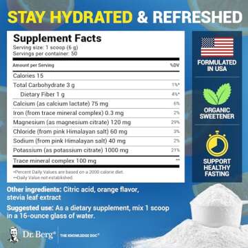 Dr. Berg Zero Sugar Hydration Keto Electrolyte Powder - Enhanced w/ 1000 mg of Potassium & Real Pink Himalayan Salt (NOT Table Salt) - Orange Flavor Hydration Drink Mix Supplement - 50 Servings